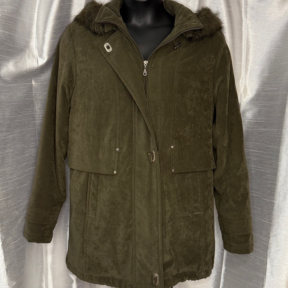 Fleet Street LTD Coat Women’s Medium Faux Suede Full Zip Lined Detachable Hood
